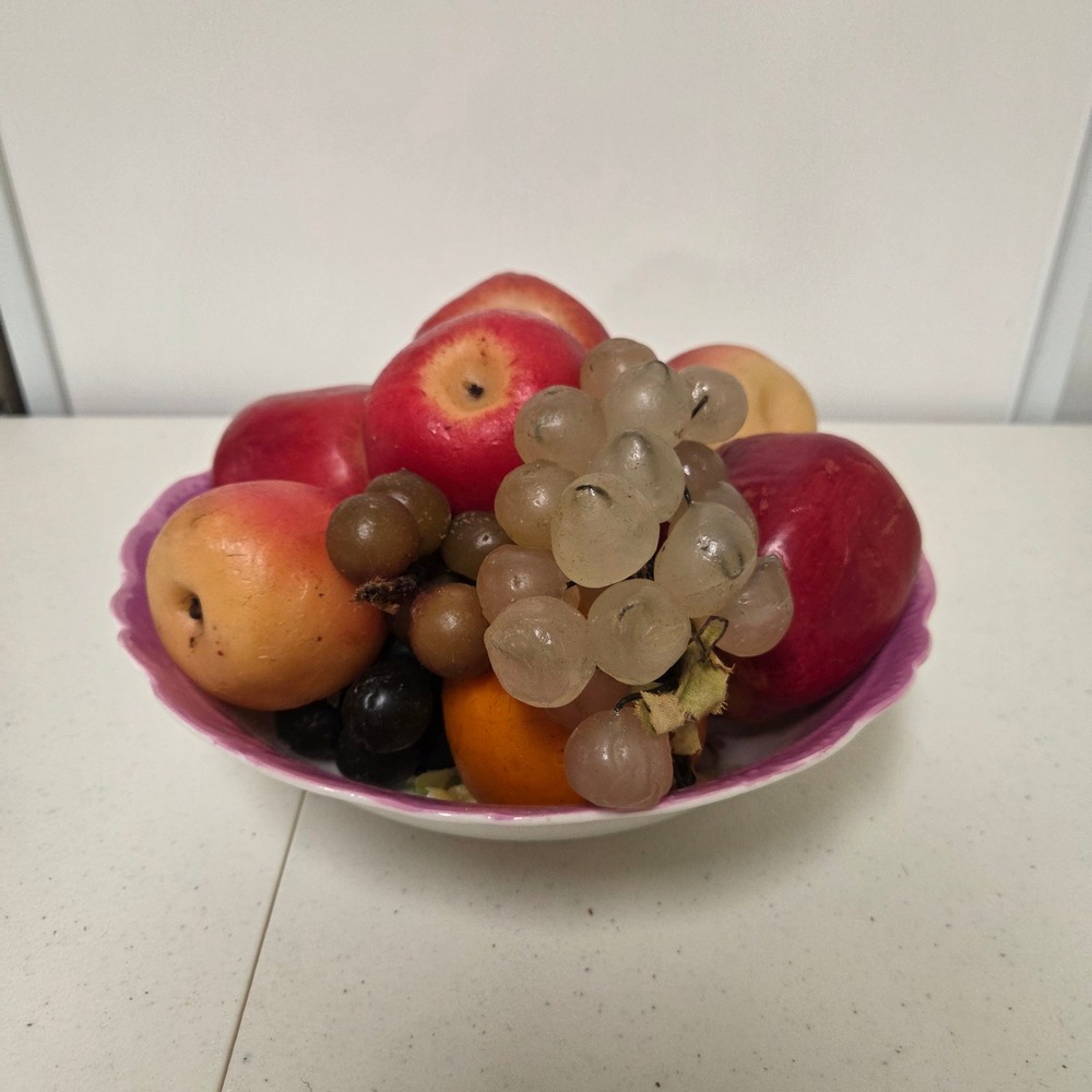 Vintage Realistic Wax Fruit Decorative Centerpiece 9 Piece Set Apples Grapes